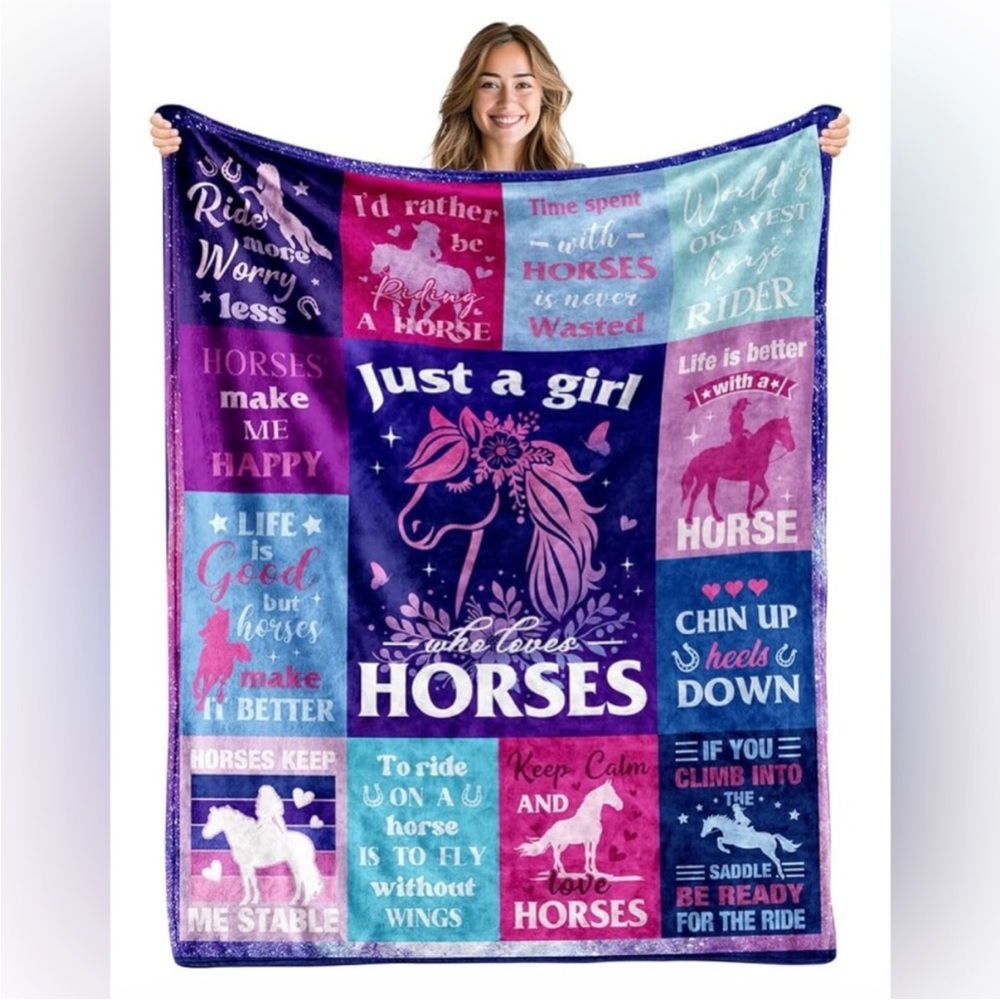 Just a Girl who Loves Horses - Purple Horse Themed Blanket